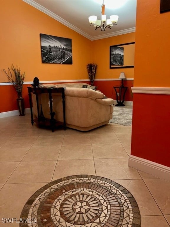 Living room with light tile patterned flooring, cr
