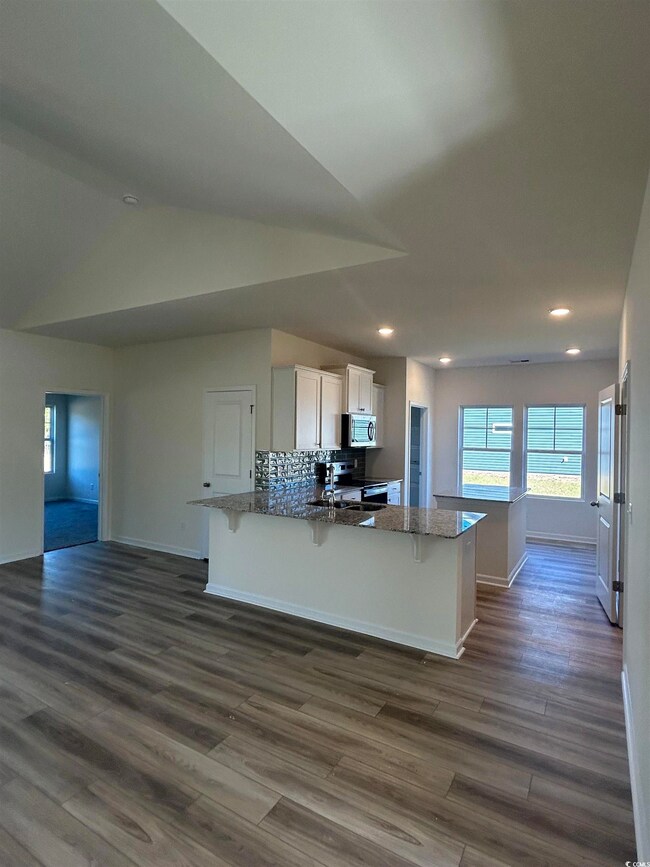 Kitchen with dark hardwood / wood-style flooring, 
