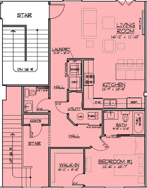 Three Bedroom, 4 Bathroom Main Floor Plan - Unit H