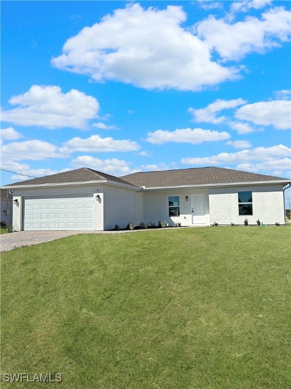 Ranch-style house with an attached garage, a front