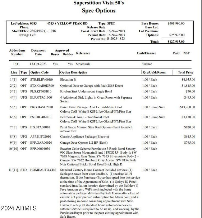 Lot 83 - Spec Options