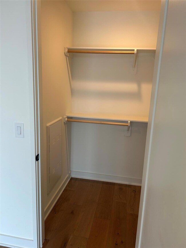 Spacious closet with dark wood-style floors