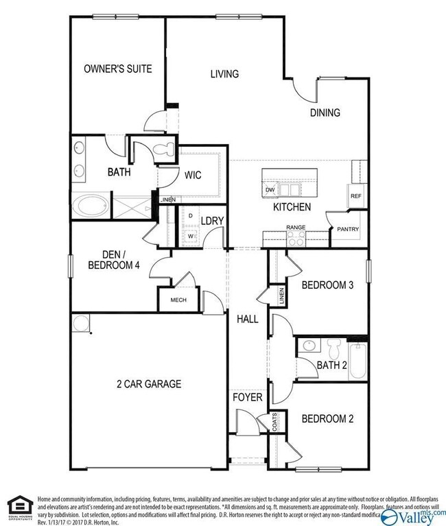 4 beds, 2 baths, 2 car garage