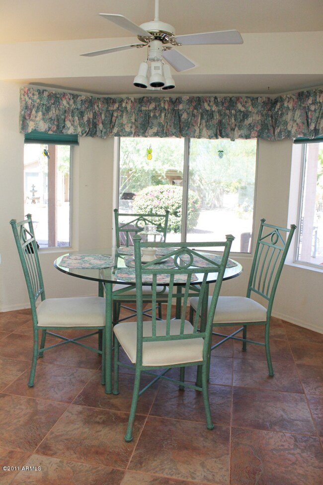 Dining area overlooking walking path