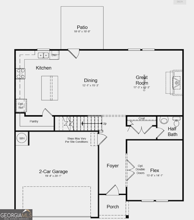 First Floor Plan - Additional highlights include: glass French doors at flex room