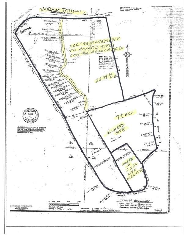 Survey showing both sites; see FMLS 7361077 for info on sale of smaller site if so desired. Note excluded property