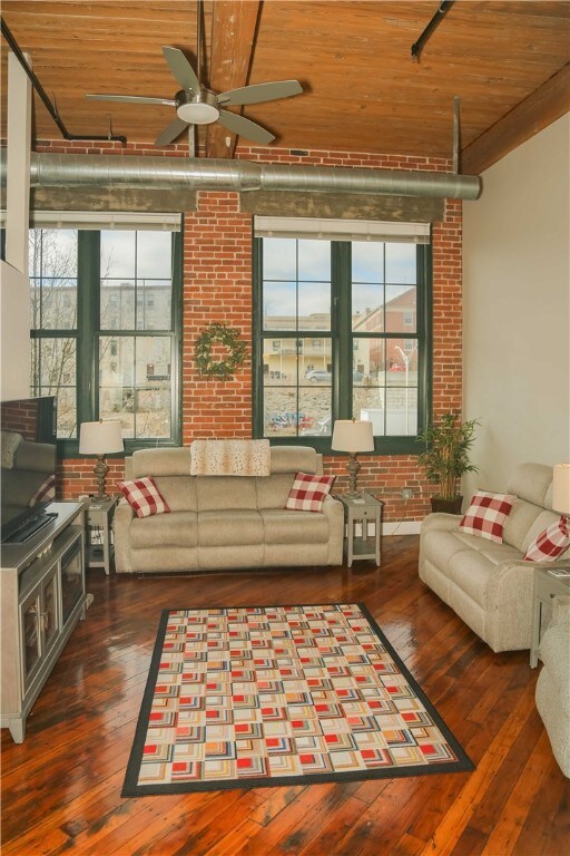 A beautiful open floorplan with exposed brick and