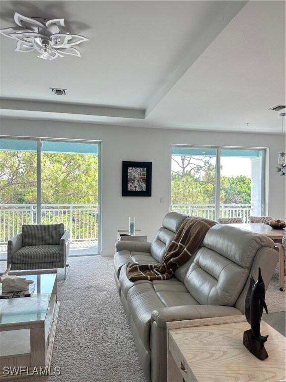 Carpeted living area with healthy amount of natura