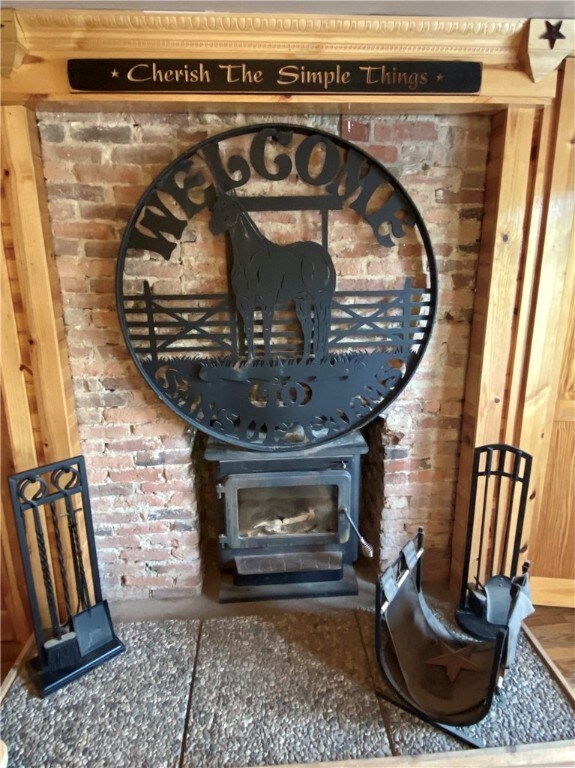 Original wood burner in the dining room