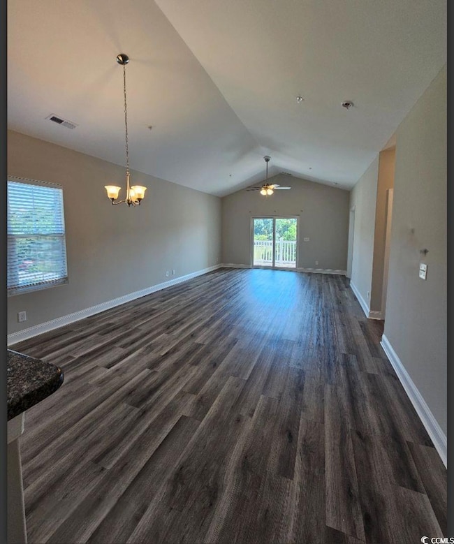 Unfurnished living room with lofted ceiling, ceili