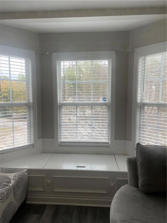 Sitting room with dark wood-style flooring