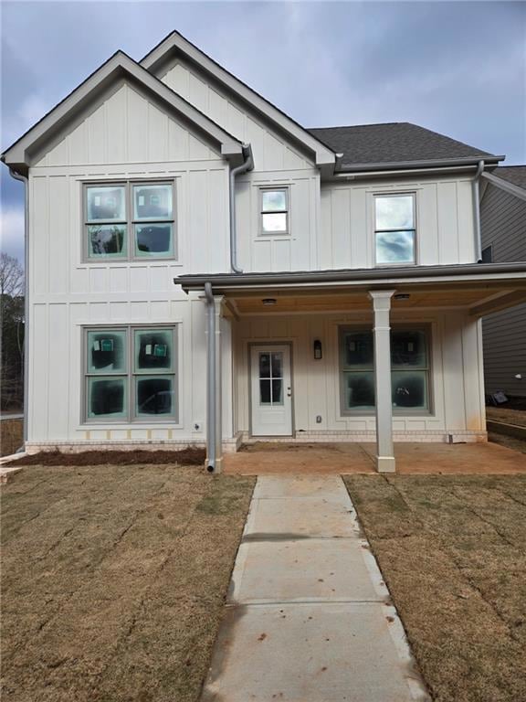 Modern farmhouse featuring board and batten siding