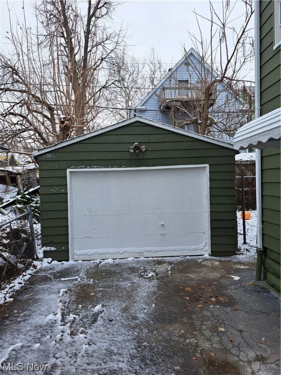 View of snow covered garage