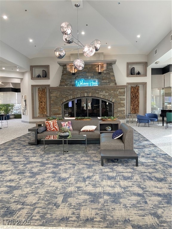 Lobby featuring recessed lighting and lofted ceiling