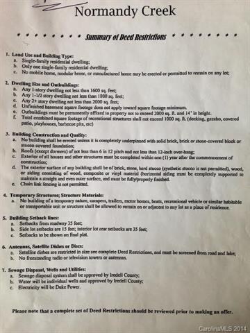Deed Restrictions Summary, Normandy Creek.