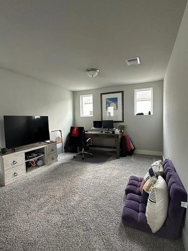 Carpeted living room with plenty of natural light
