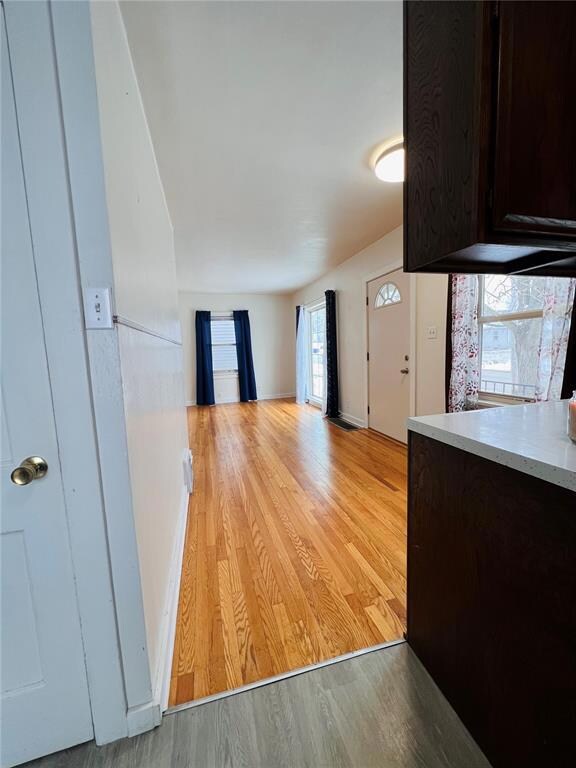 Kitchen, dining, living area