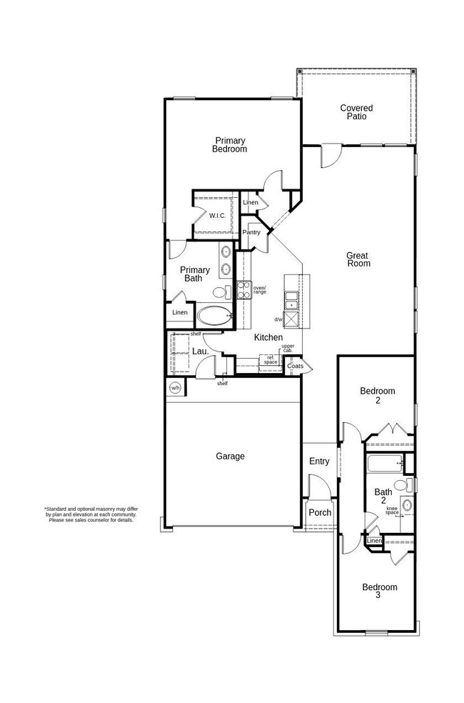 This floor plan features 3 bedrooms, 2 full baths