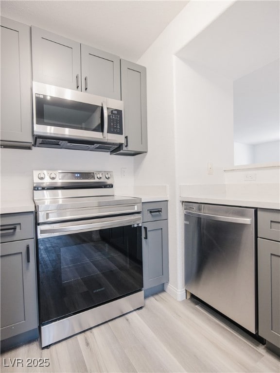 Kitchen featuring stainless steel appliances, gray