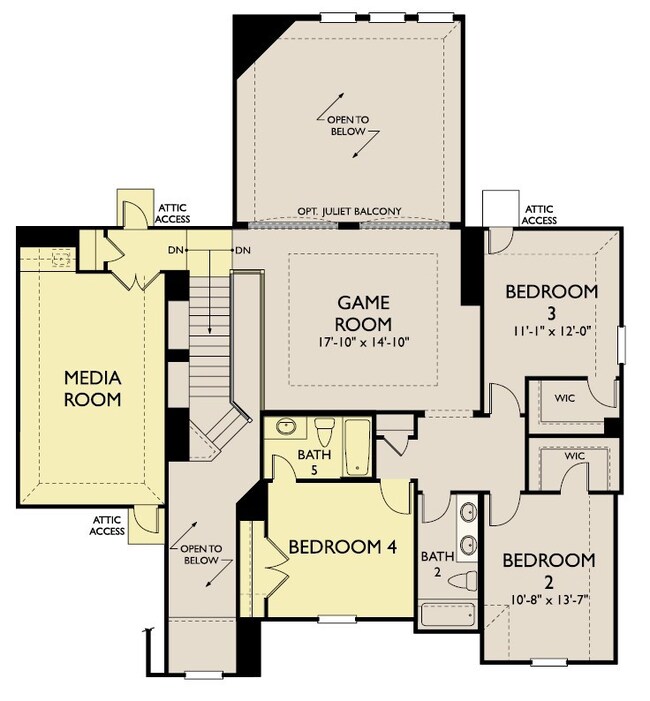 Come upstairs where you will find the game room, media room and 3 secondary bedrooms.