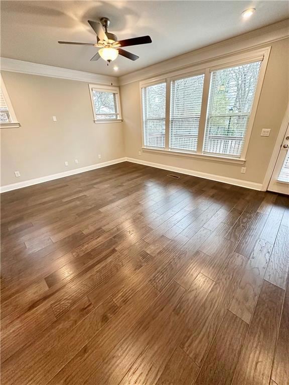Spare room with ceiling fan, baseboards, ornamenta