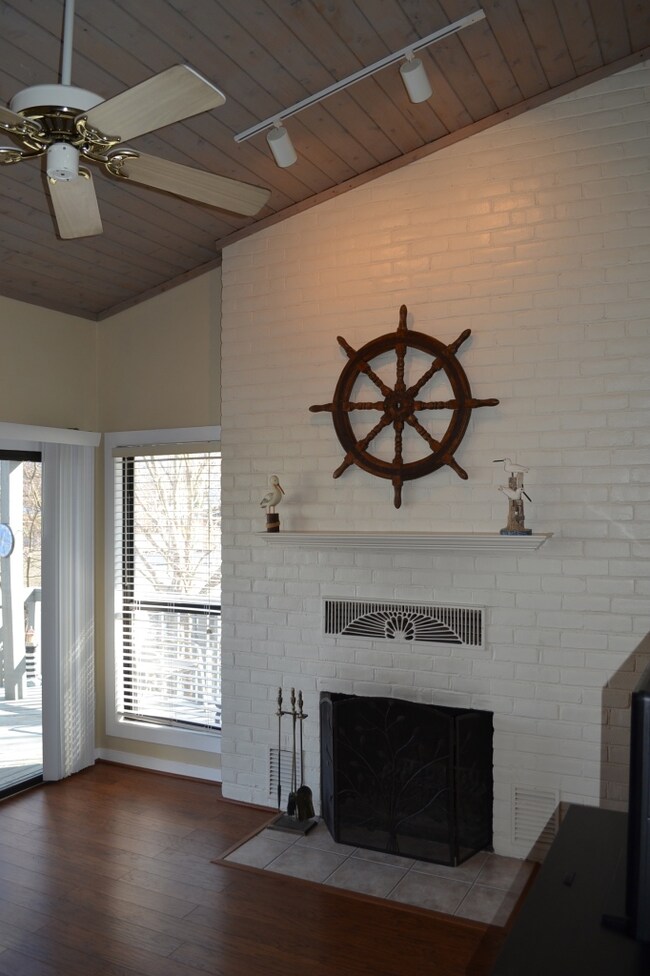 Fireplace on Soaring Brick Wall