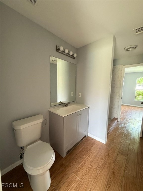 Bathroom featuring wood finished floors and vanity