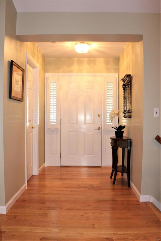 Front entry with plantation shutters on side light