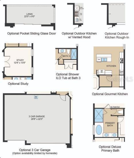 Structural options added include: shower at bath 3, gourmet kitchen, outdoor kitchen rough-in, pock sliding glass door.