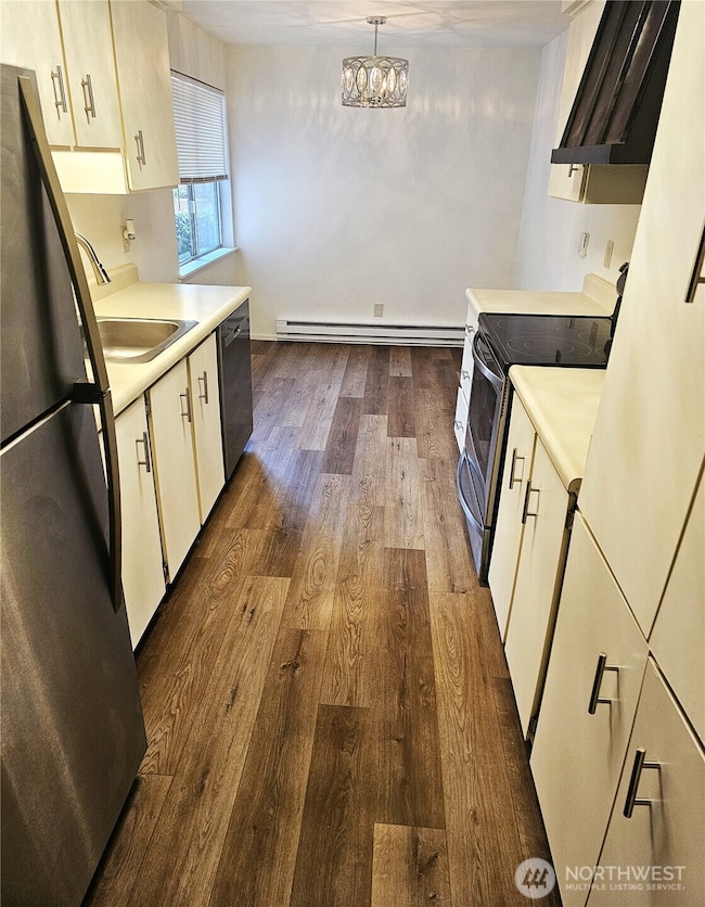 View into kitchen with eating space