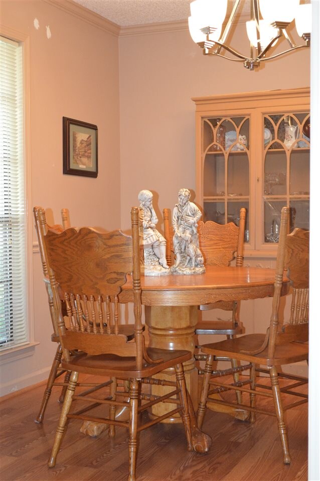 Beautiful laminate wood flooring and a new chandel