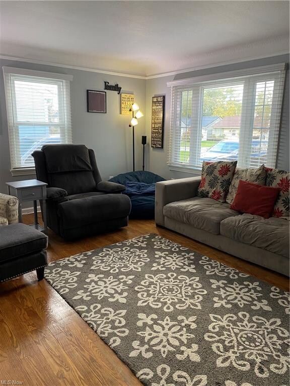 Living Room 17 x 14 with hardwood floors.