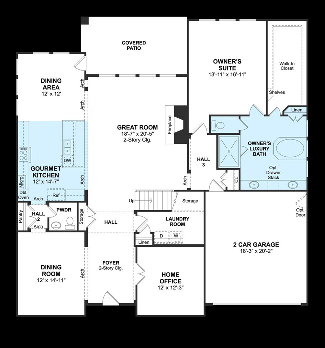 The Rebecca floor plan by K. Hovnanian Homes. 1st Floor shown. *Prices, plans, dimensions, features, specifications, materials, and availability of homes or communities are subject to change without notice or obligation.