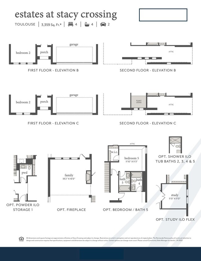 Our fabulous Toulouse plan offers elevation A, optional study, powder bath, bath 4 and so much more!