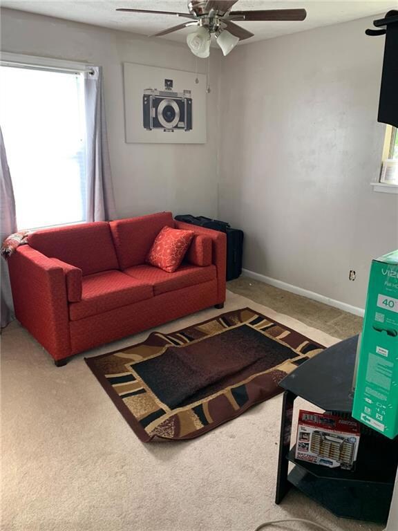 Carpeted living room with a wealth of natural ligh