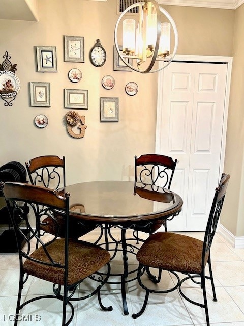 Breakfast area in the kitchen with tile floor.