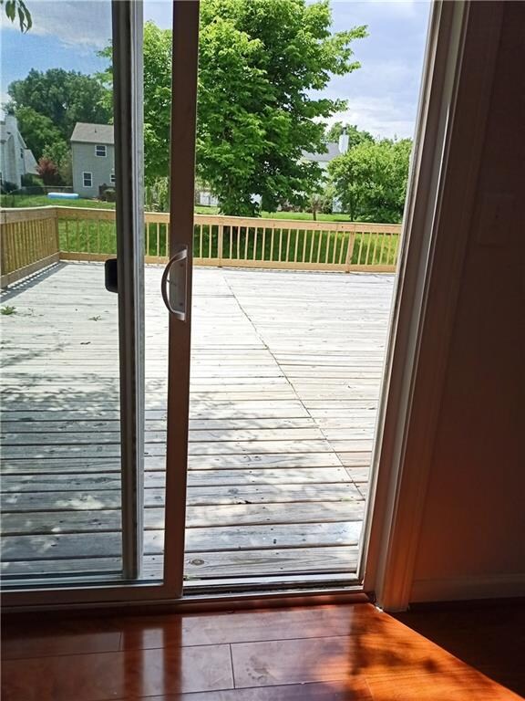 Kitchen leads to enormous deck patio