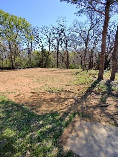 View of yard featuring a forest view