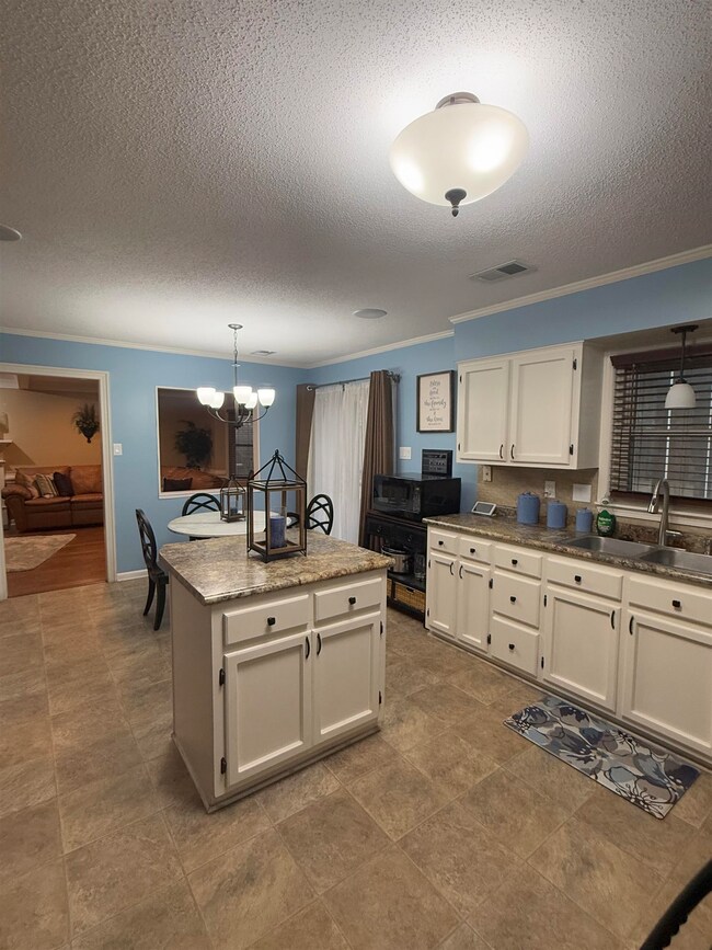 Kitchen with a kitchen island, visible vents, a si
