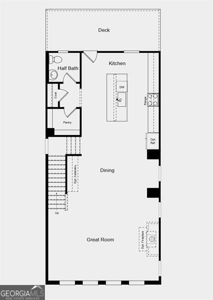 Main Level Floor Plan - Additional highlights include: covered patio, open railing staircase and LVP stair treads