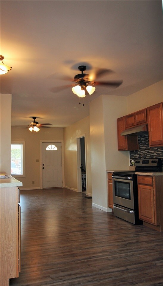 Open concept kitchen into living room