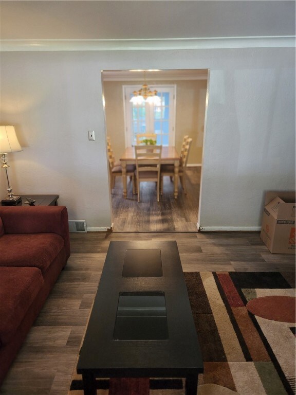 Living room with view of the dining room