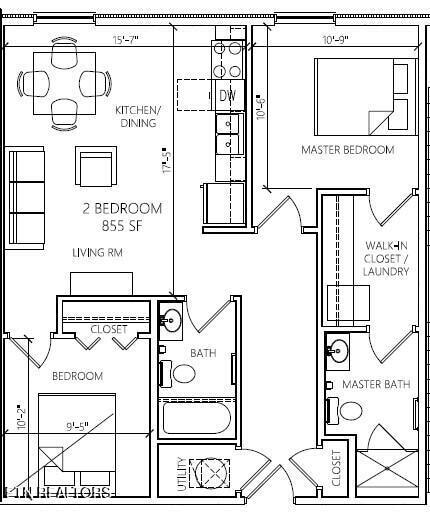 Floorplan 2 bdrm 855 SF