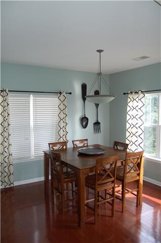 Eat-in kitchen is open to the living room yet cozy