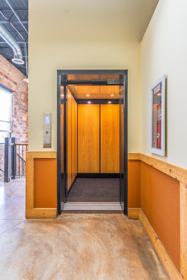 An elevator services all levels