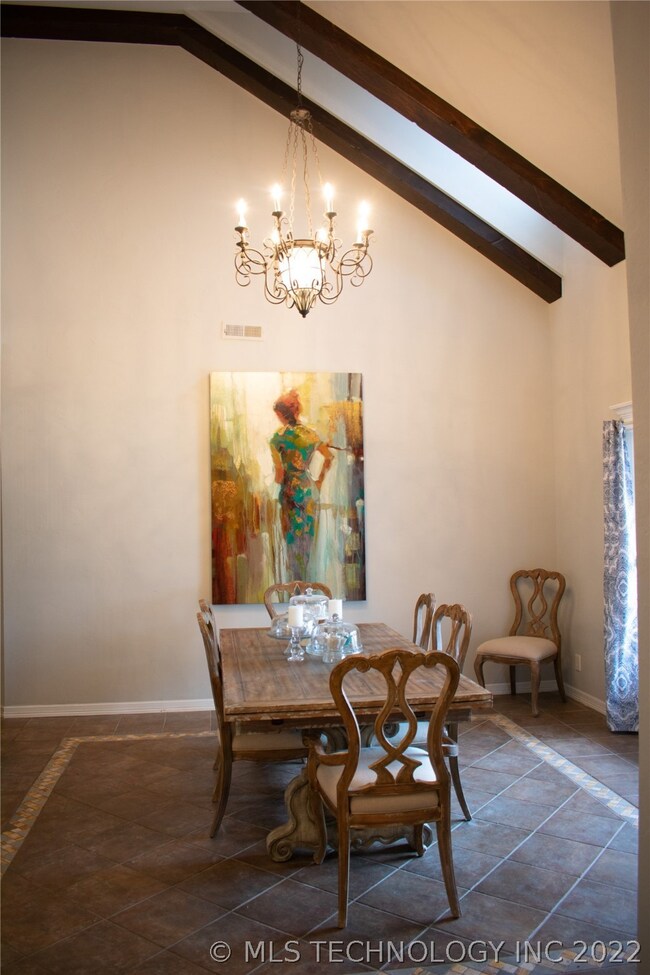 Beautiful high ceilings and wood beams