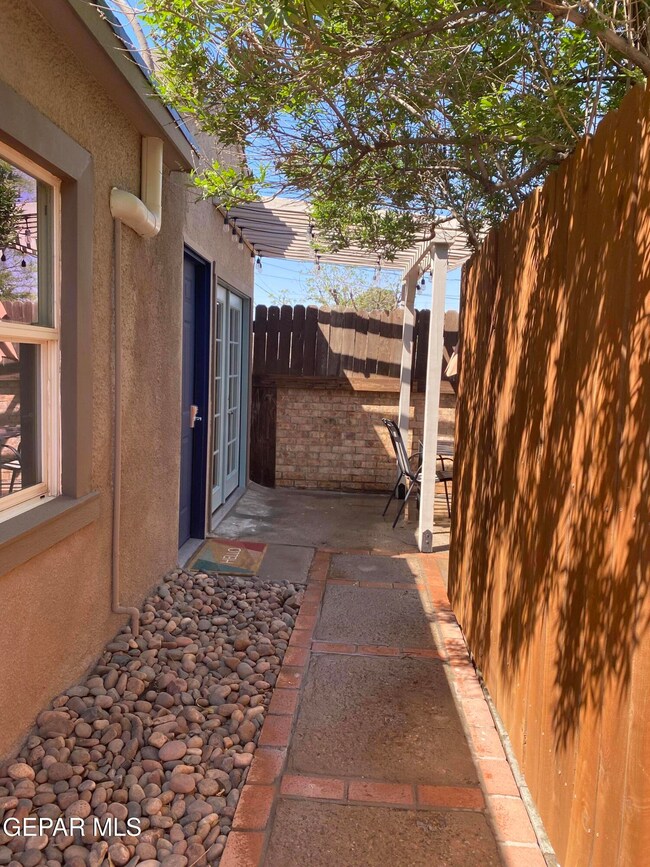 Entrance is shaded by trees