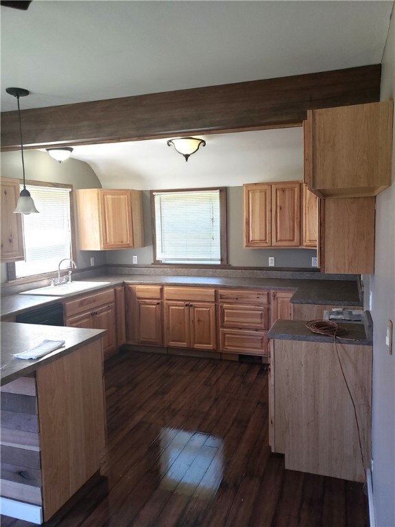 Remodeled kitchen with lots of hickory cabinets, d
