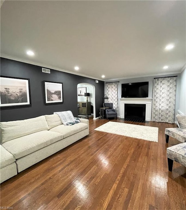 Living Room with hardwood floors and fireplace.