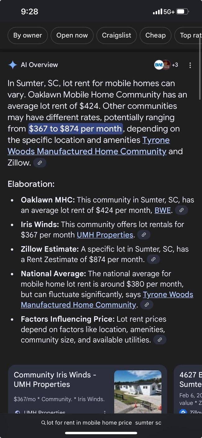 lot for rent in mobile home price  sumte